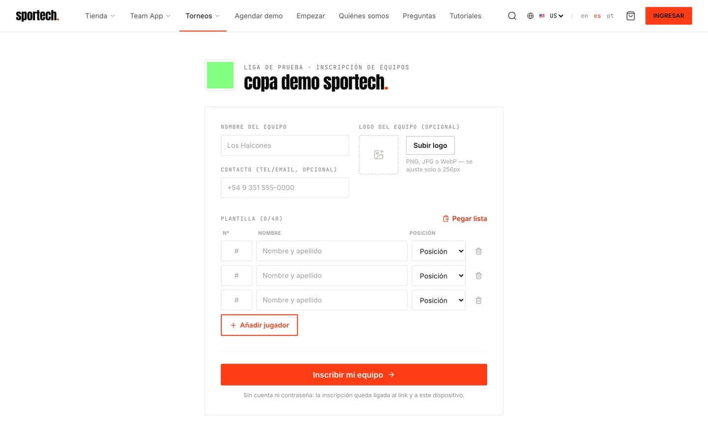 Tournaments · registration — register your team
